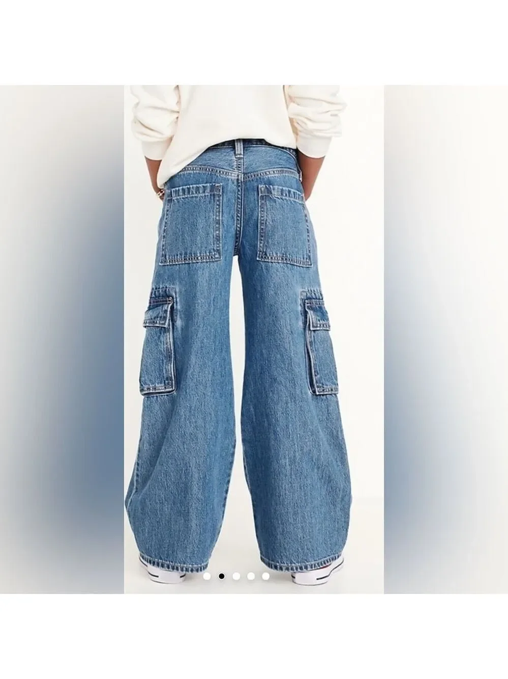 Old Navy Girls’ High-Waisted Super Baggy Wide-Leg Cargo Light Wash Jeans 18 NWOT